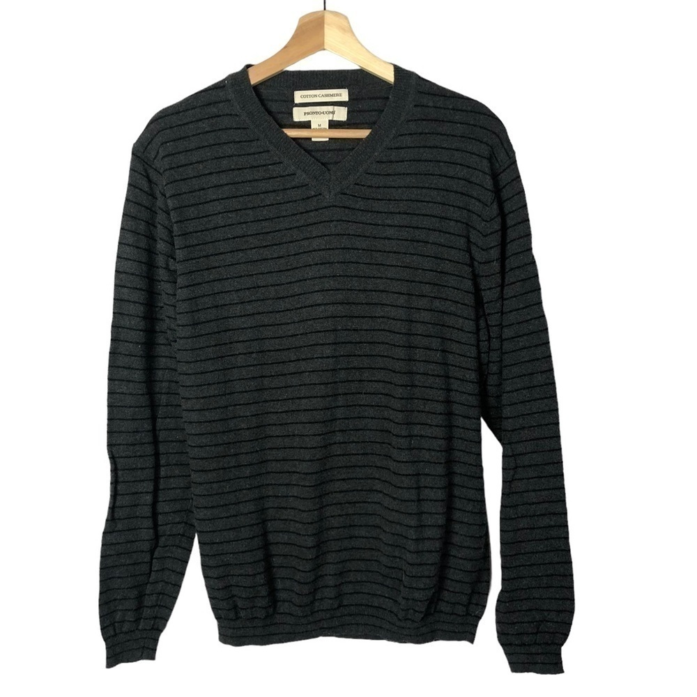 Pronto Uomo Gray & Black Stripe V-Neck Sweater M